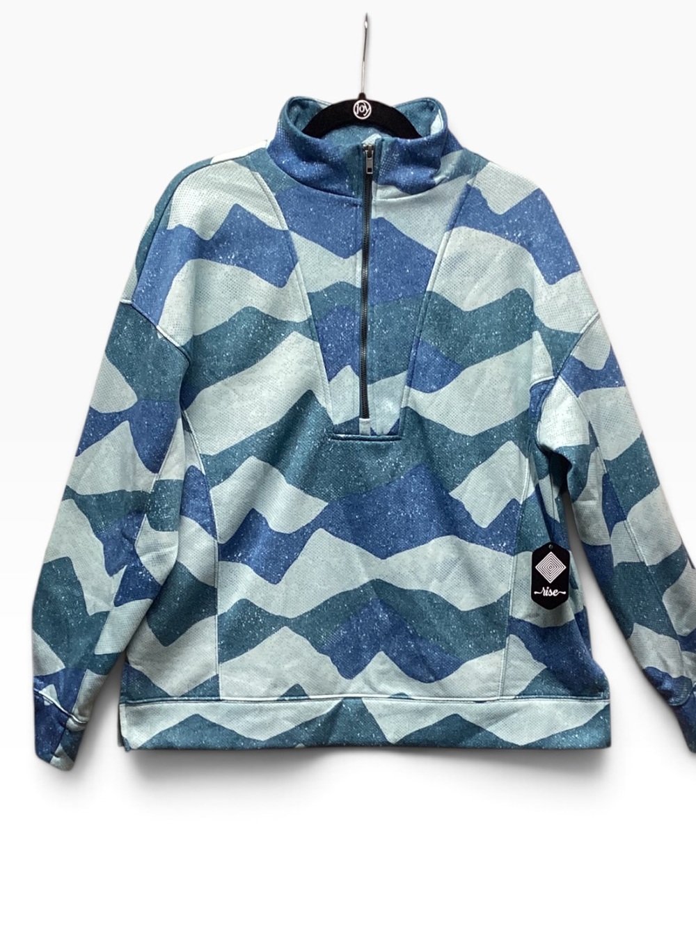 LulaRoe Rise Persistent half zip pullover teal and blue geometric size Large
